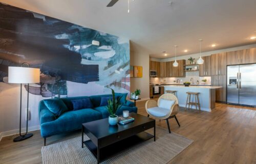 Modern Living Takes a Luxurious Turn - apartment interior with designer finish packages, quartz countertops, and high 15' ceiling